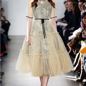 Elegant Lace Midi Dress in Cream and Black Gothic Lolita